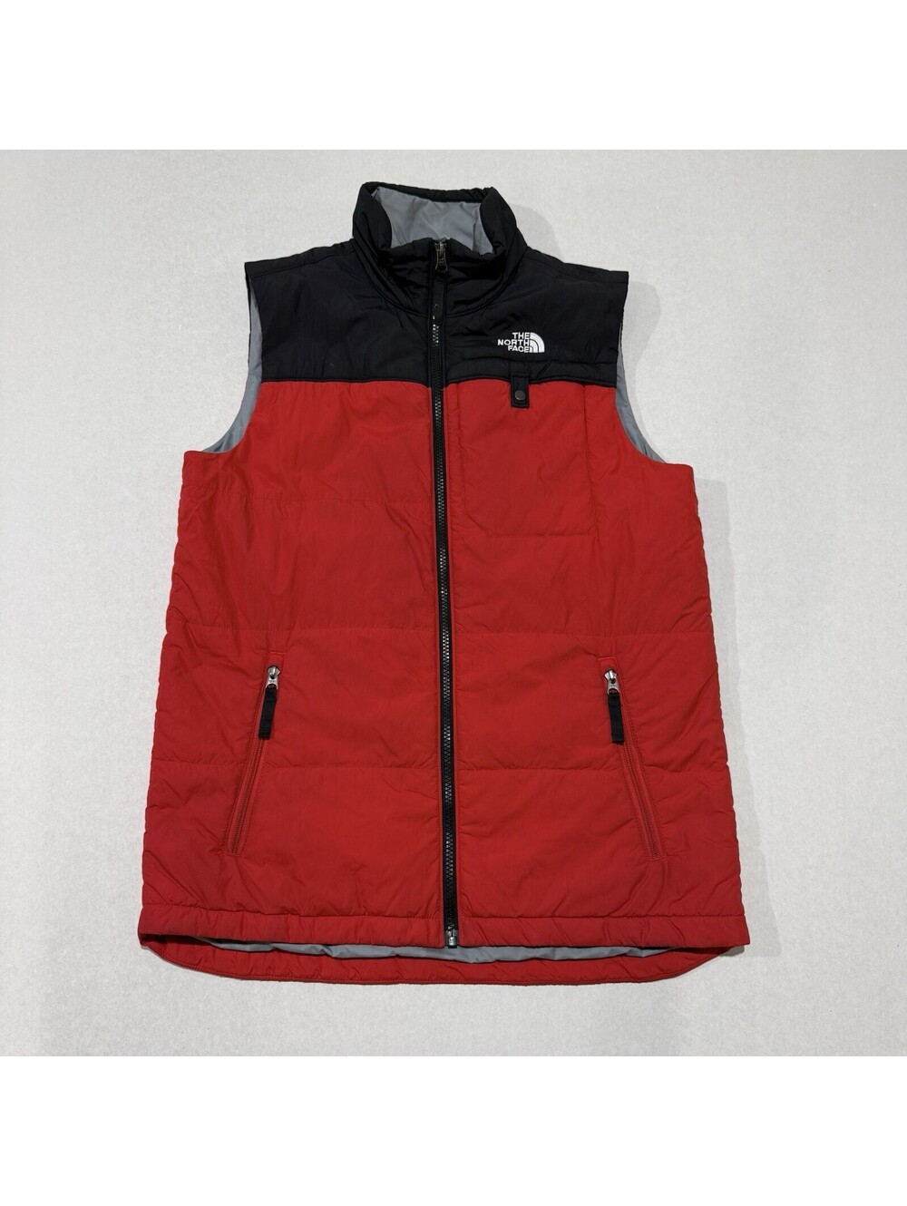 The North Face Puffer Vest L 14/16 Red Black Colorblock Insulated Full Zip Boys
